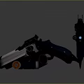 Futuristic Double Guns With White Blue Components And Ammunition