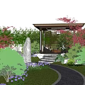 Lush Green Roof Garden with Stone Path Steps Trees and Relaxation Area