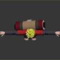 Anime Action Figure With Red Robe Yellow Hair And Red Scrolls In Open Arms Pose