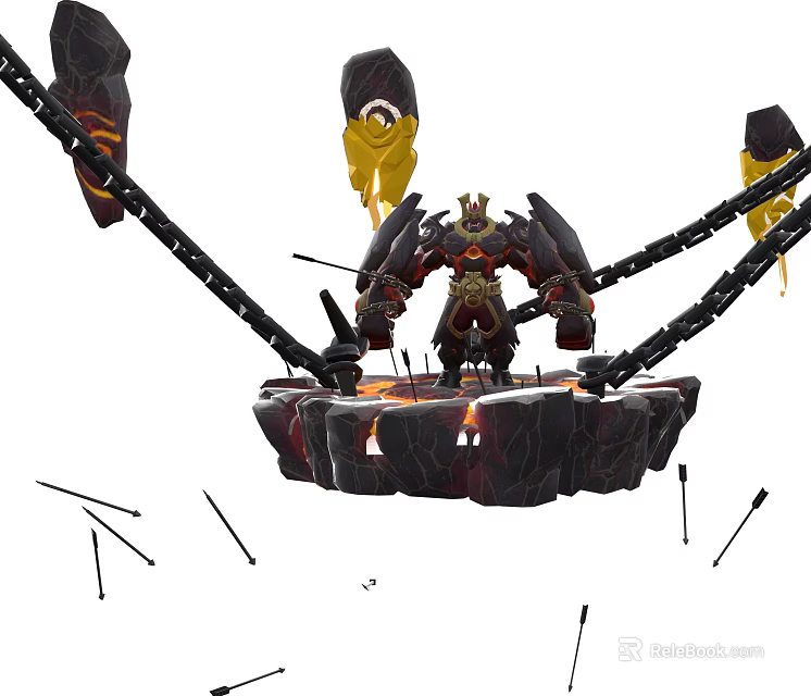 Armored Fantasy Game Character Standing On Lava Platform With Chains 3d model 