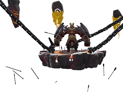 Armored Fantasy Game Character Standing On Lava Platform With Chains 3d model