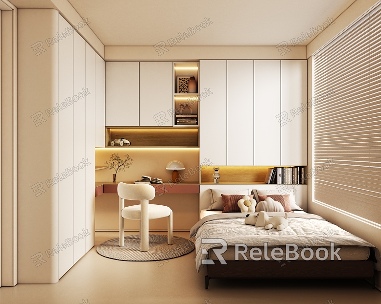 Cream Style Bedroom Tatami Children's Room Study Chair model