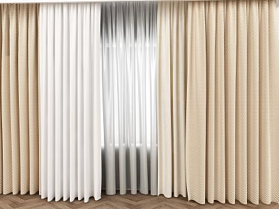 Elegant Modern Curtains With Beige Textured Panels And White Sheer Layers 3d model