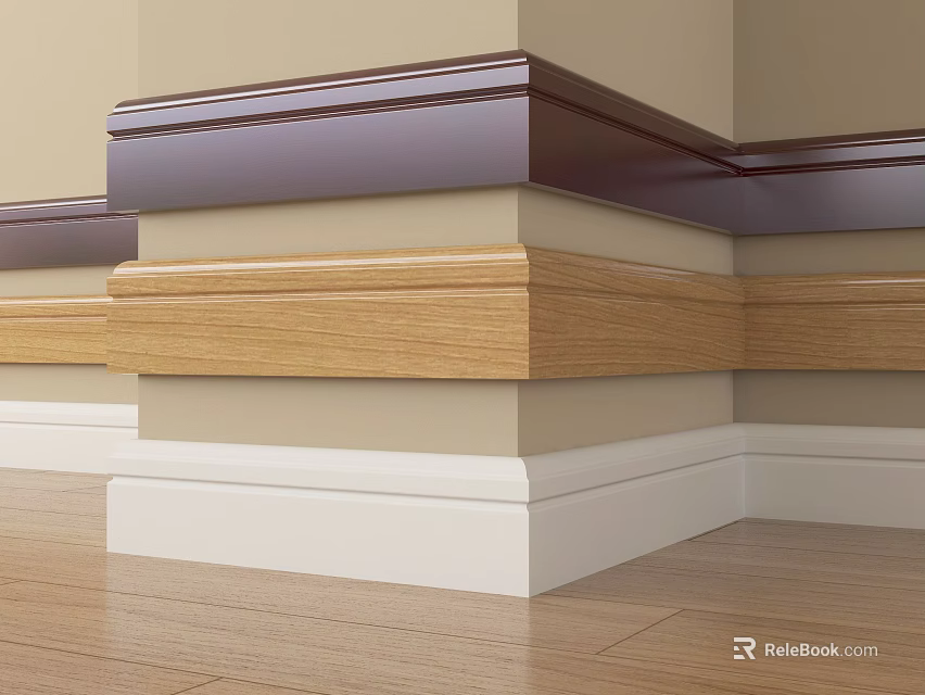 Decorative Lines At Wall Corner With Wooden And Colored Layers For Interior Design 3d model 