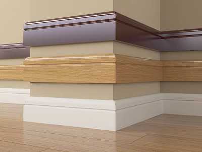 Decorative Lines At Wall Corner With Wooden And Colored Layers For Interior Design 3d model