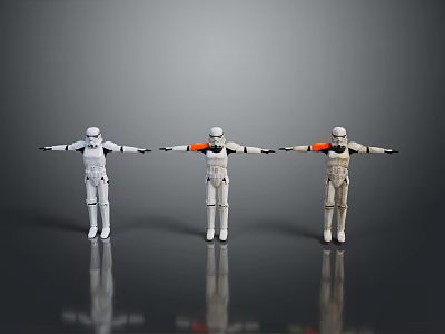 Game and Movie Stormtrooper Characters Standing with Arms Outstretched and Orange Shoulder Armor 3d model