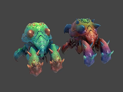Colorful Fantasy Creature Character Designs With Vibrant Spiked Exteriors And Mythical Features 3d model