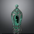 Elegant Green Vase With Intricate Silver Filigree And Top Green Gemstone