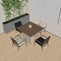 Modern Square Dining Table Set With Four Gray Beige Chairs And Round White Lamp 3d model