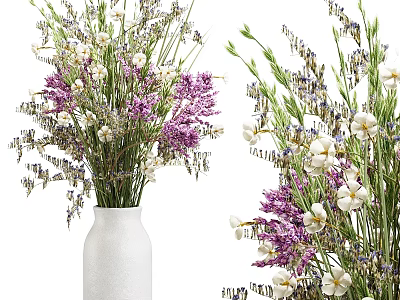 Decorative Flower Arrangement With White Vase Purple Lavender And White Blooms For Home Decor 3d model
