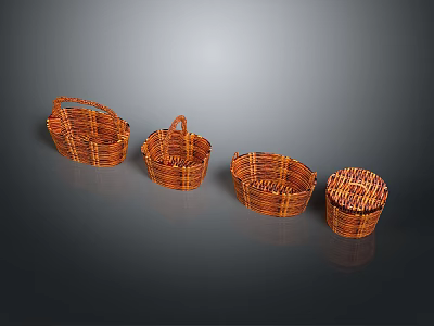 Handwoven Wicker Baskets Set of Four Different Shapes for Home Storage Organizers 3d model
