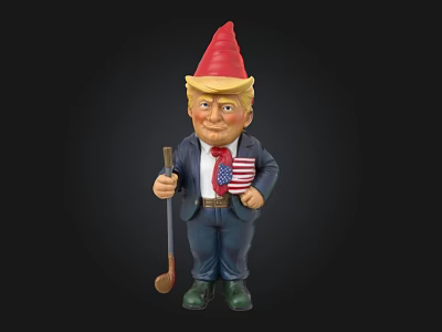 Figurine With Red Pointed Hat Suit American Flag Tie And Golf Club 3d model