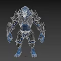Blue Muscular Wolf Creature In Black Armor Standing Fantasy Character Design