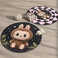 Round Rugs With Cute Cartoon Animal Stars Plants Diamond Pattern In Dark Blue Pink