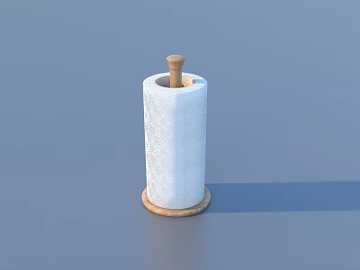 White Paper Towel Holder With Wooden Base And Top For Kitchen Organization 3d model