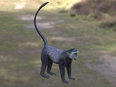 Gray Reptile With Long Tail Standing On Green Grass In Natural Habitat 3d model