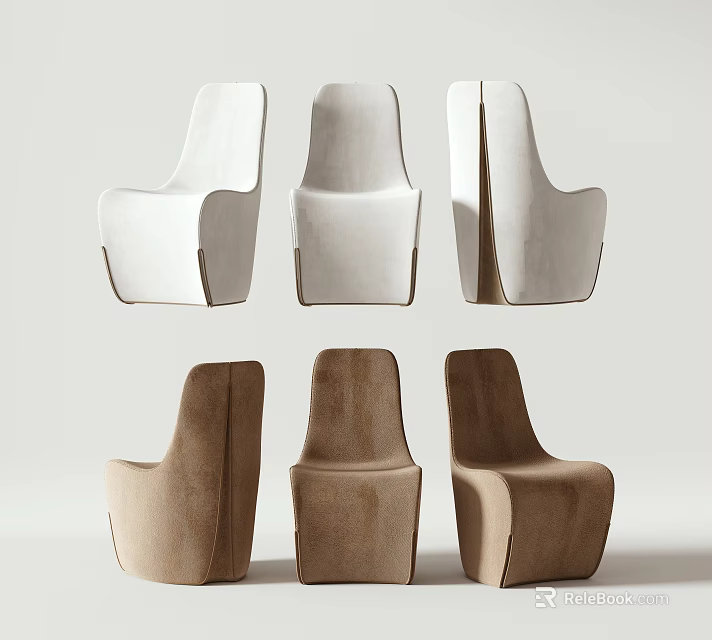 Modern Single Chairs In White And Brown Colors For Interior Decor 3d model 