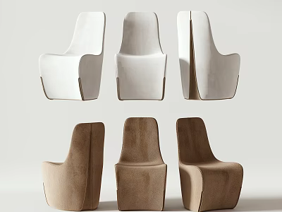 Modern Single Chairs In White And Brown Colors For Interior Decor 3d model