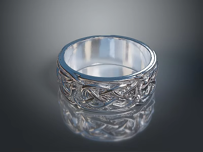 Elegant Silver Ring with Intricate Woven Pattern and Metallic Shine for Fashionable Look 3d model