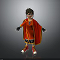 Man In Red Cloak With Glasses Black Gloves And Red Sneakers Standing Pose