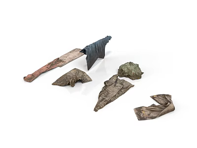 Various Textured Fragments And Wooden Pieces Arranged On White Surface 3d model