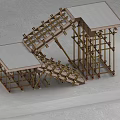 Stairs Under Construction With Metal Scaffolding Support Frames And Concrete Steps 3d model