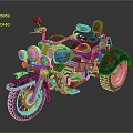 Three Wheeled Motorcycle with Chrome Details and Blue Red Graphics in Stylish Classic Design