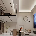 Elegant Modern Basement Study Interior With Bookshelves Desk And Lighting 3d model