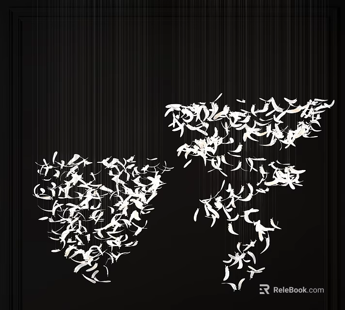 Modern Sculptural Chandelier With Feather Like Hanging Elements For Interior Design 3d model