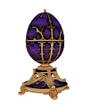 Purple Gold Egg Shaped Decorative Ornament Set With Intricate Base Design