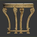 Elegant Round Side Table With White Marble Top And Golden Carved Base