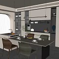 Modern Restaurant Island Table Dining Table and Chair Combination Sideboard Wine Cabinet Art Chandelier Island Table 3d model