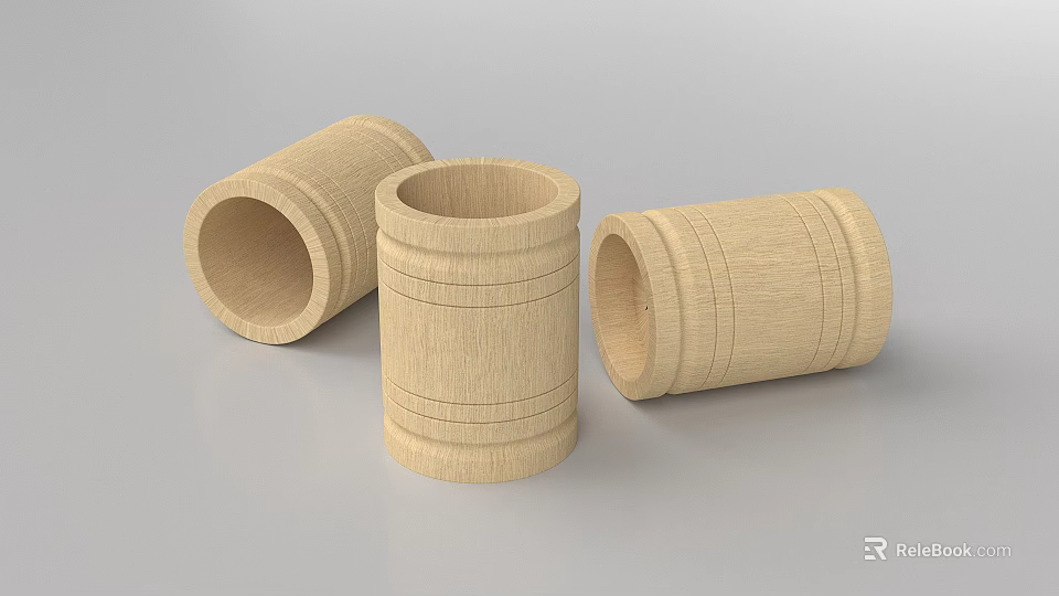 Wooden Cylindrical Containers With Striped Patterns For Decorative 3d model