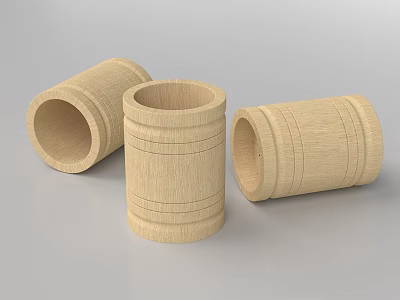 Wooden Cylindrical Containers With Striped Patterns For Decorative 3d model