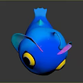 Cute Blue Cartoon Creature With Big Yellow Eyes Small Horns And Colorful Fins