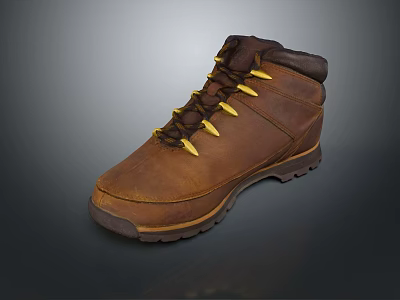 Brown Leather Outdoor Shoes With Yellow Lace Eyelets And Rugged Sole 3d model