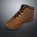 Brown Leather Outdoor Shoes With Yellow Lace Eyelets And Rugged Sole