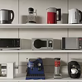 Assorted Kitchen Appliances Display On Shelves With Kettles Microwaves Coffee Machines And Juicers