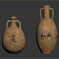 Four Terracotta Vase Sculptures With Ancient Decorative Carvings Of Detailed Figures