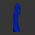 Blue High Neck Long Sleeve Dress With Textured Fabric And Elegant Long Length Design