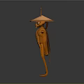 Orange Mantis 3D Model With Outstretched Limbs And Hat Like Structure Against Dark Background
