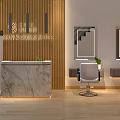 Elegant Beauty Hair Salon Interior With Wooden Wall Marble Reception Desk Mirrors And Salon Chairs