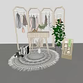 Wooden Clothes Racks with Hanging Clothes Small Table Plant and Rug for New Products