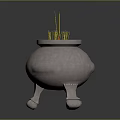 Decorative Ornament Set Featuring Three Legged Stone Incense Burner With Carved Design And Incense Sticks