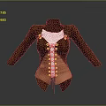 Vintage Brown Corset With Orange Front Lacing And Long Sleeves Design