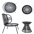 Modern Woven Rattan Table and Chair Set With Curved Back and Round Top Design