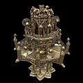 Ornate Multi Tiered Metal Decorative Ornament Set With Architectural Design And Colorful Inlays