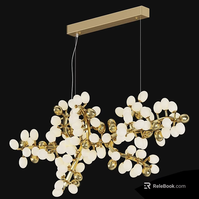 Modern Gold Frame Chandelier With White Spherical Shades And Branching Design 3d model 