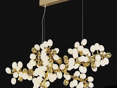 Modern Gold Frame Chandelier With White Spherical Shades And Branching Design 3d model