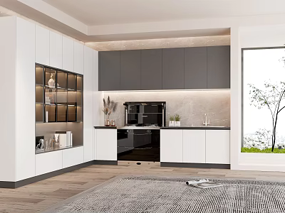 Modern Kitchen Interior With White Gray Cabinets Appliances And Window View 3d model